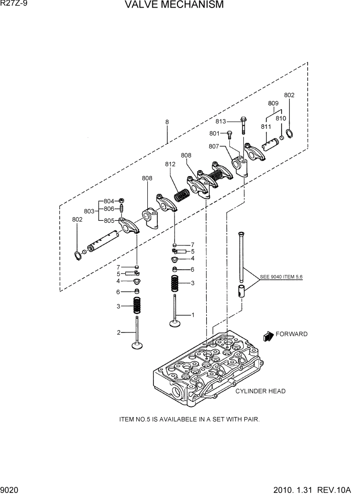 Схема запчастей Hyundai R27Z-9 - PAGE 9020 VALVE MECHANISM ДВИГАТЕЛЬ БАЗА