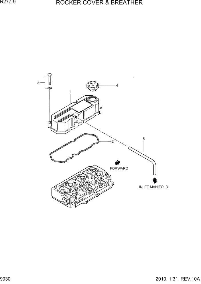 Схема запчастей Hyundai R27Z-9 - PAGE 9030 ROCKER COVER & BREATHER ДВИГАТЕЛЬ БАЗА