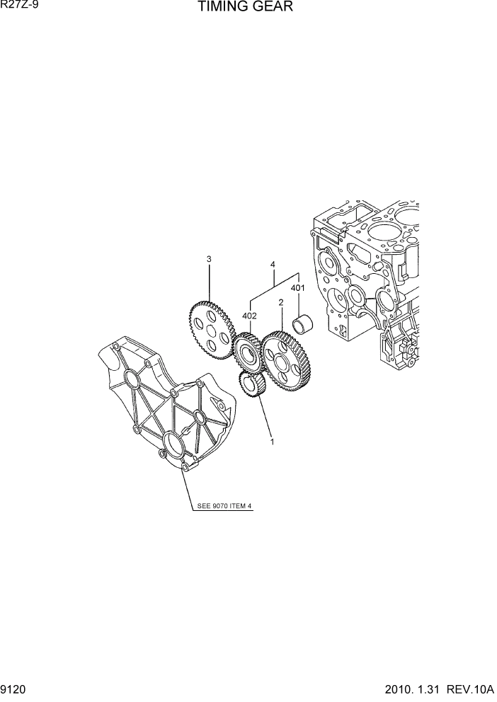 Схема запчастей Hyundai R27Z-9 - PAGE 9120 TIMING GEAR ДВИГАТЕЛЬ БАЗА