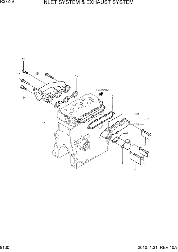 Схема запчастей Hyundai R27Z-9 - PAGE 9130 INLET & EXHAUST SYSTEM ДВИГАТЕЛЬ БАЗА