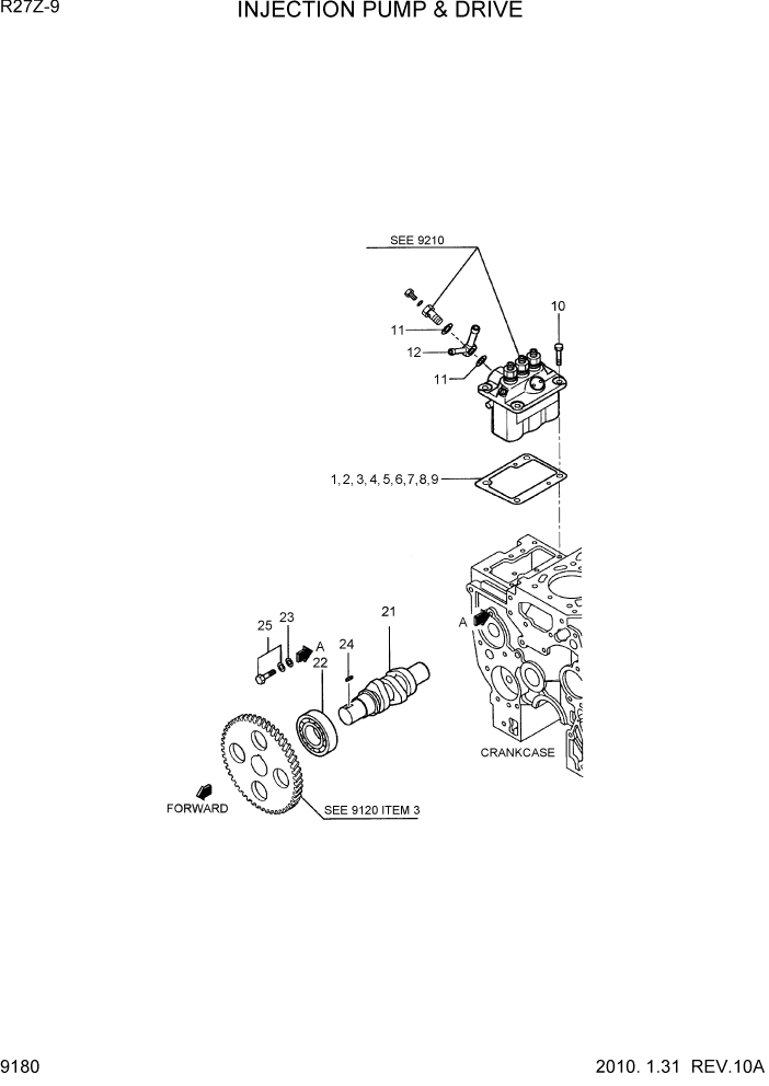 Схема запчастей Hyundai R27Z-9 - PAGE 9180 INJECTION PUMP & DRIVE ДВИГАТЕЛЬ БАЗА