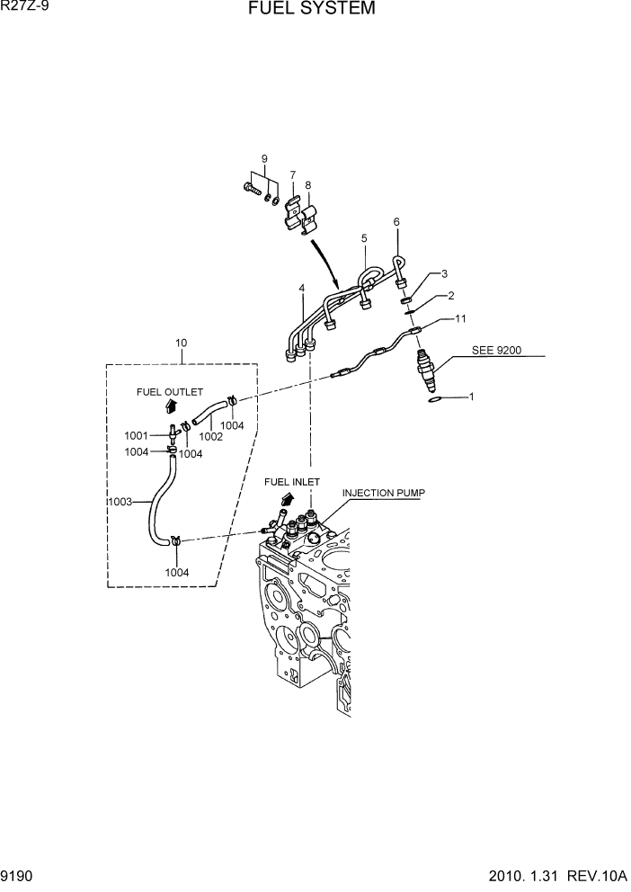 Схема запчастей Hyundai R27Z-9 - PAGE 9190 FUEL SYSTEM ДВИГАТЕЛЬ БАЗА