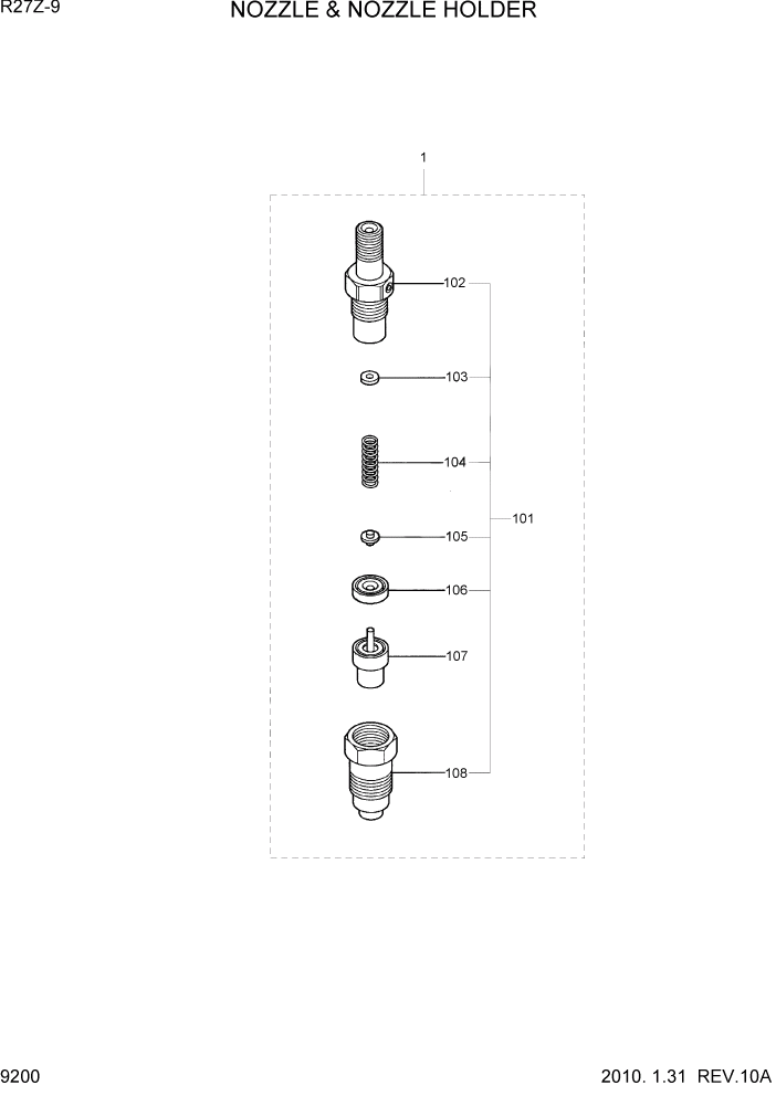 Схема запчастей Hyundai R27Z-9 - PAGE 9200 NOZZLE & NOZZLE HOLDER ДВИГАТЕЛЬ БАЗА