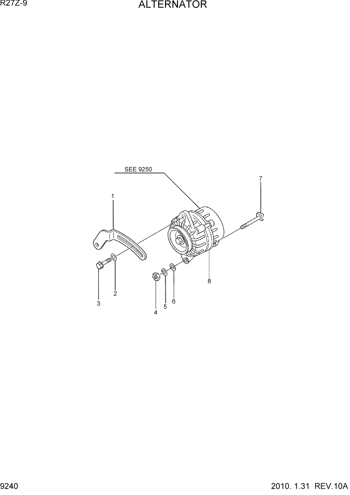 Схема запчастей Hyundai R27Z-9 - PAGE 9240 ALTERNATOR ДВИГАТЕЛЬ БАЗА