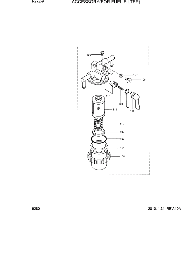 Схема запчастей Hyundai R27Z-9 - PAGE 9280 ACCESSORY(SEDIMETER ASSY) ДВИГАТЕЛЬ БАЗА