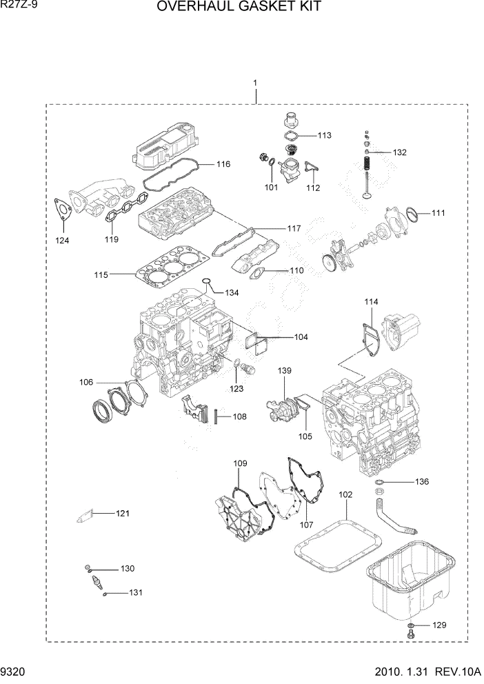 Схема запчастей Hyundai R27Z-9 - PAGE 9320 OVERHAUL GASKET KIT ДВИГАТЕЛЬ БАЗА