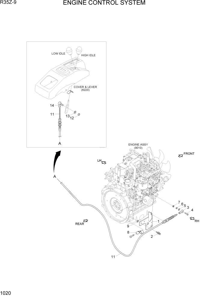 Схема запчастей Hyundai R35Z9 - PAGE 1020 ENGINE CONTROL SYSTEM СИСТЕМА ДВИГАТЕЛЯ