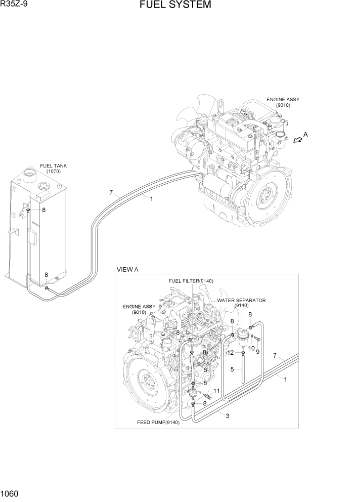 Схема запчастей Hyundai R35Z9 - PAGE 1060 FUEL SYSTEM СИСТЕМА ДВИГАТЕЛЯ