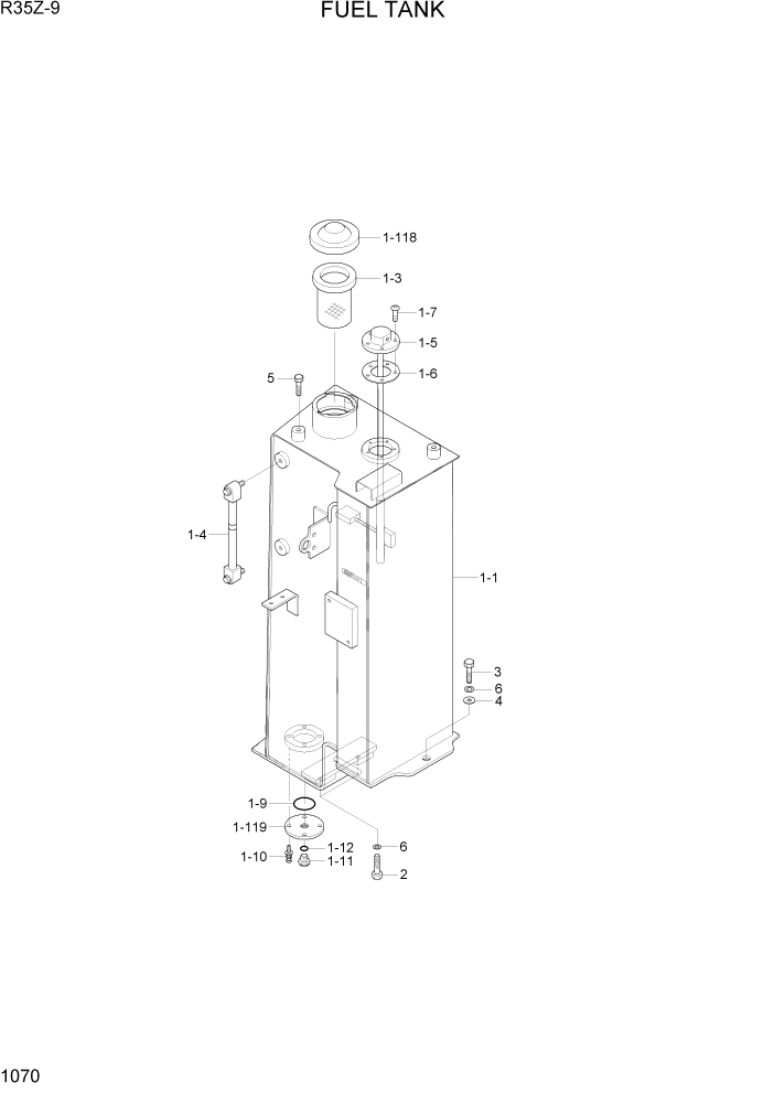 Схема запчастей Hyundai R35Z9 - PAGE 1070 FUEL TANK СИСТЕМА ДВИГАТЕЛЯ