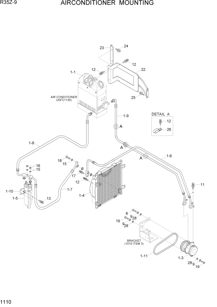 Схема запчастей Hyundai R35Z9 - PAGE 1110 AIR CONDITIONER MOUNTING СИСТЕМА ДВИГАТЕЛЯ