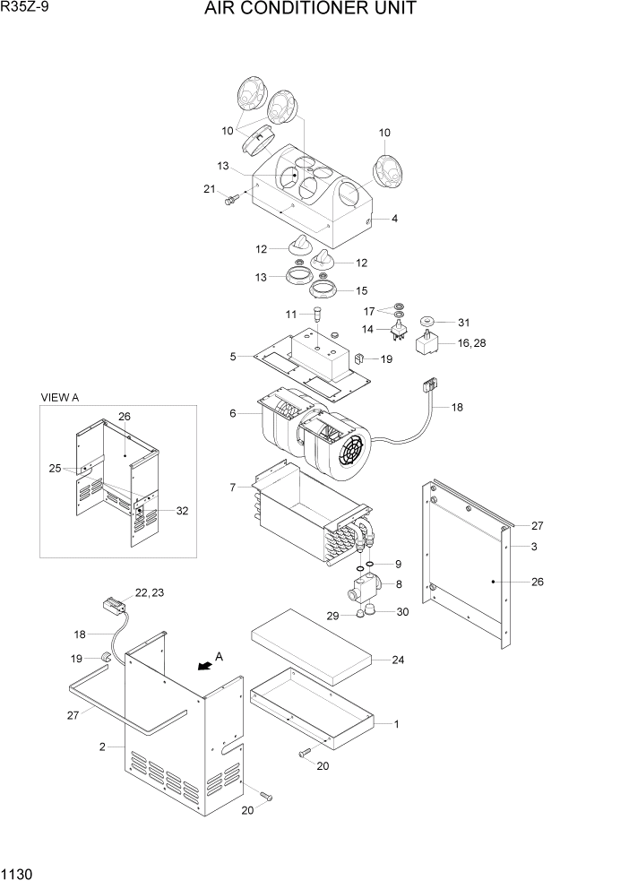 Схема запчастей Hyundai R35Z9 - PAGE 1130 AIR CONDITIONER UNIT СИСТЕМА ДВИГАТЕЛЯ
