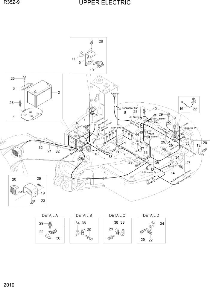 Схема запчастей Hyundai R35Z9 - PAGE 2010 UPPER ELECTRIC ЭЛЕКТРИЧЕСКАЯ СИСТЕМА