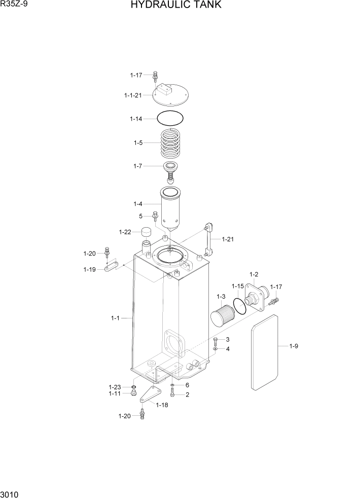 Схема запчастей Hyundai R35Z9 - PAGE 3010 HYDRAULIC TANK ГИДРАВЛИЧЕСКАЯ СИСТЕМА