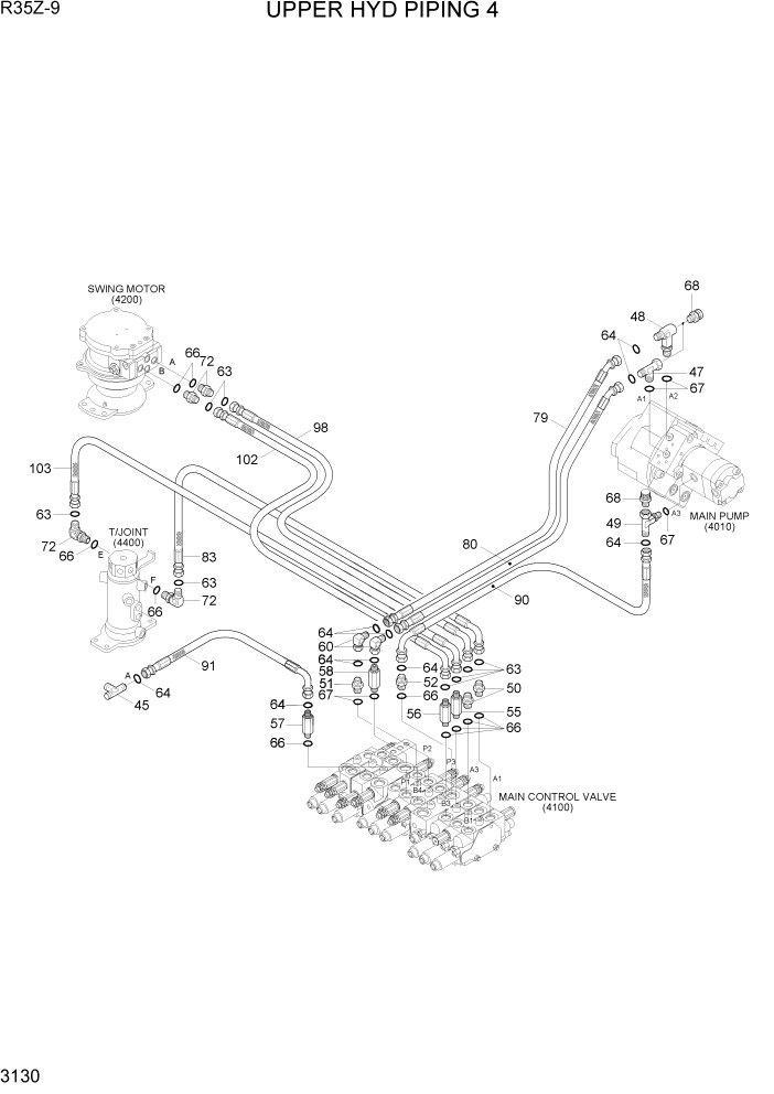 Схема запчастей Hyundai R35Z9 - PAGE 3130 UPPER HYD PIPING 4 ГИДРАВЛИЧЕСКАЯ СИСТЕМА