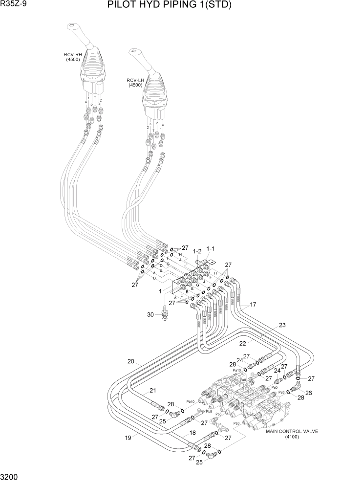 Схема запчастей Hyundai R35Z9 - PAGE 3200 PILOT HYD PIPING 1(STD) ГИДРАВЛИЧЕСКАЯ СИСТЕМА