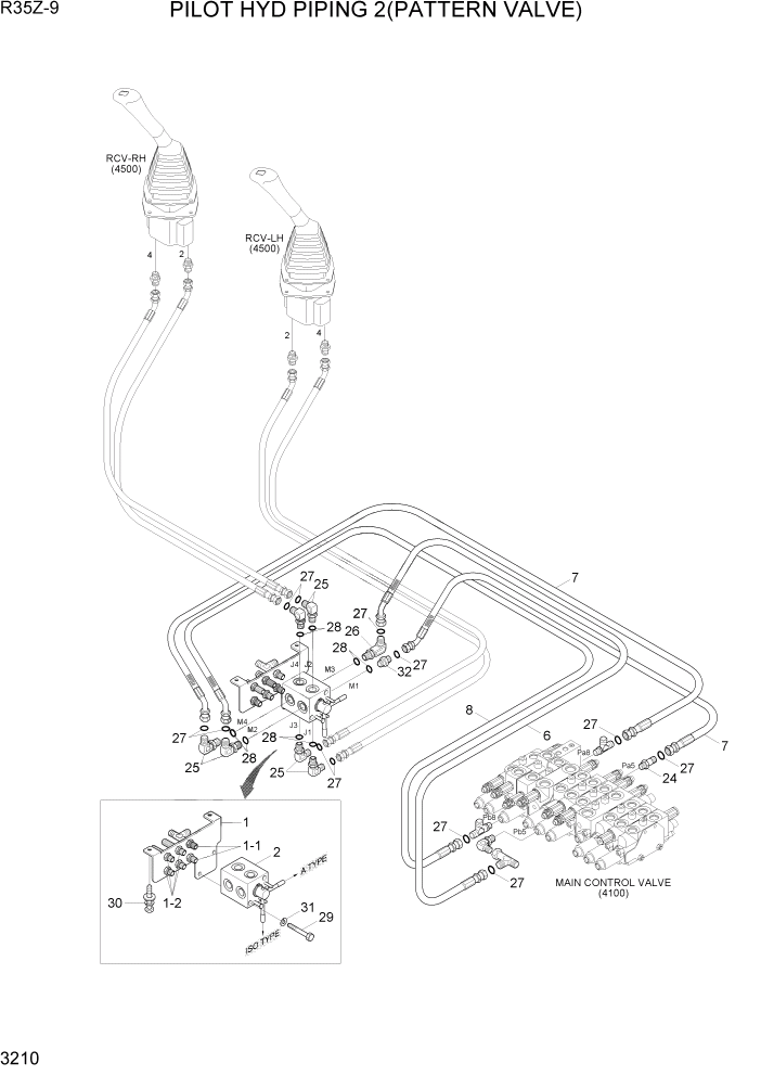 Схема запчастей Hyundai R35Z9 - PAGE 3210 PILOT HYD PIPING 2(PATTERN VALVE) ГИДРАВЛИЧЕСКАЯ СИСТЕМА