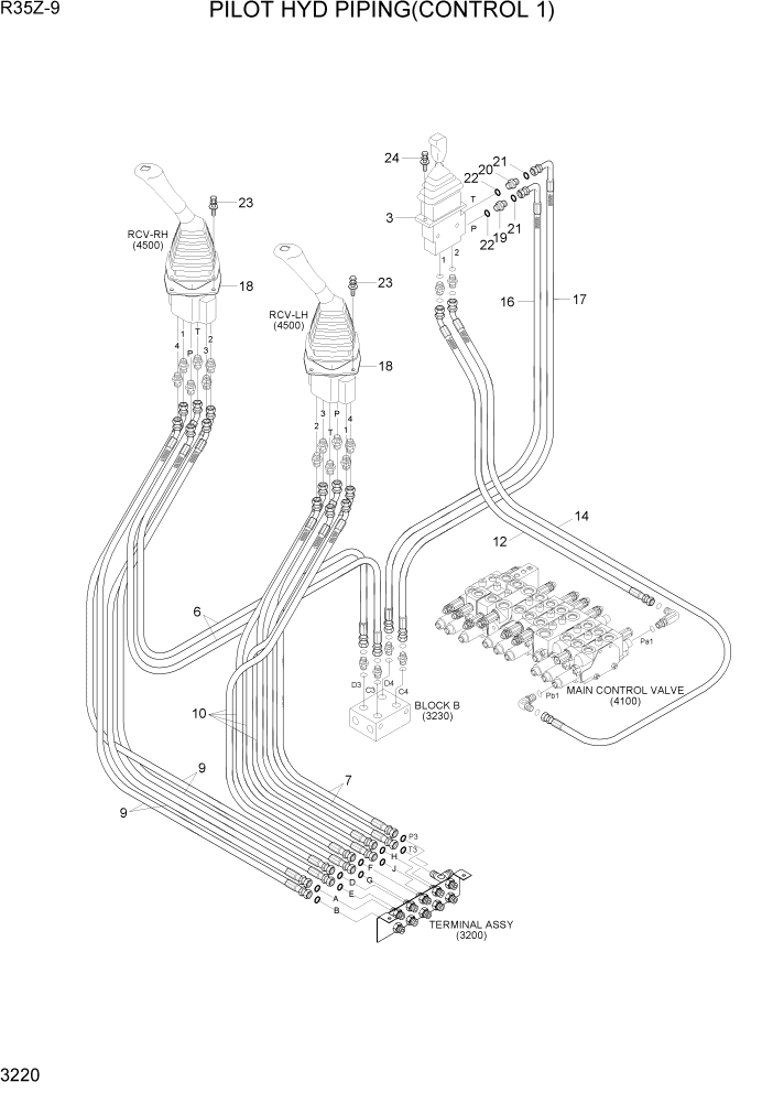 Схема запчастей Hyundai R35Z9 - PAGE 3220 PILOT HYD PIPING(CONTROL 1) ГИДРАВЛИЧЕСКАЯ СИСТЕМА