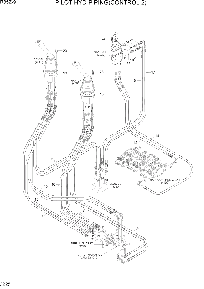 Схема запчастей Hyundai R35Z9 - PAGE 3225 PILOT HYD PIPING(CONTROL 2) ГИДРАВЛИЧЕСКАЯ СИСТЕМА