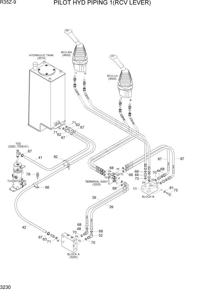 Схема запчастей Hyundai R35Z9 - PAGE 3230 PILOT HYD PIPING 1(RCV LEVER) ГИДРАВЛИЧЕСКАЯ СИСТЕМА