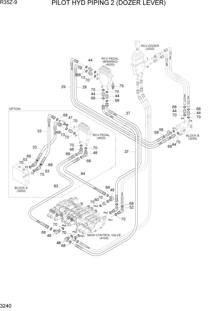 Схема запчастей Hyundai R35Z9 - PAGE 3240 PILOT HYD PIPING 2(DOZER LEVER) ГИДРАВЛИЧЕСКАЯ СИСТЕМА