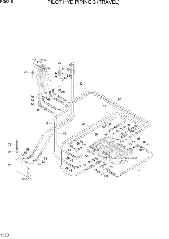 Схема запчастей Hyundai R35Z9 - PAGE 3250 PILOT HYD PIPING 3(TRAVEL) ГИДРАВЛИЧЕСКАЯ СИСТЕМА