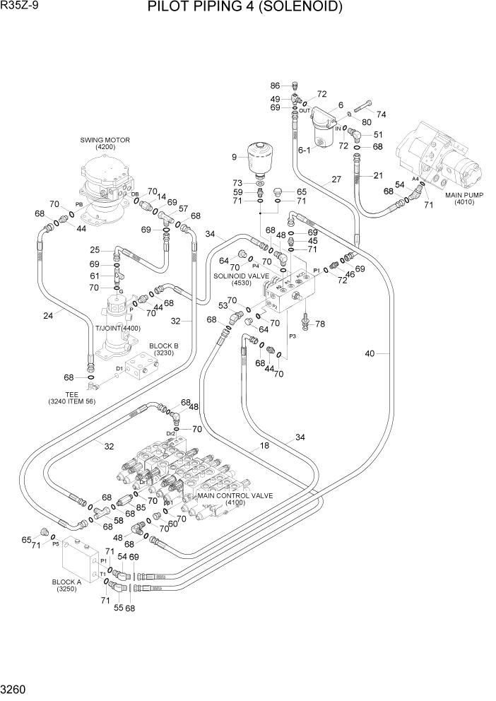 Схема запчастей Hyundai R35Z9 - PAGE 3260 PILOT HYD PIPING 4(SOLENOID) ГИДРАВЛИЧЕСКАЯ СИСТЕМА