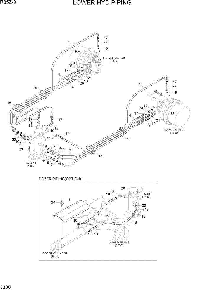 Схема запчастей Hyundai R35Z9 - PAGE 3300 LOWER HYD PIPING ГИДРАВЛИЧЕСКАЯ СИСТЕМА