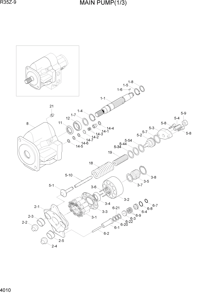 Схема запчастей Hyundai R35Z9 - PAGE 4010 MAIN PUMP(1/3) ГИДРАВЛИЧЕСКИЕ КОМПОНЕНТЫ