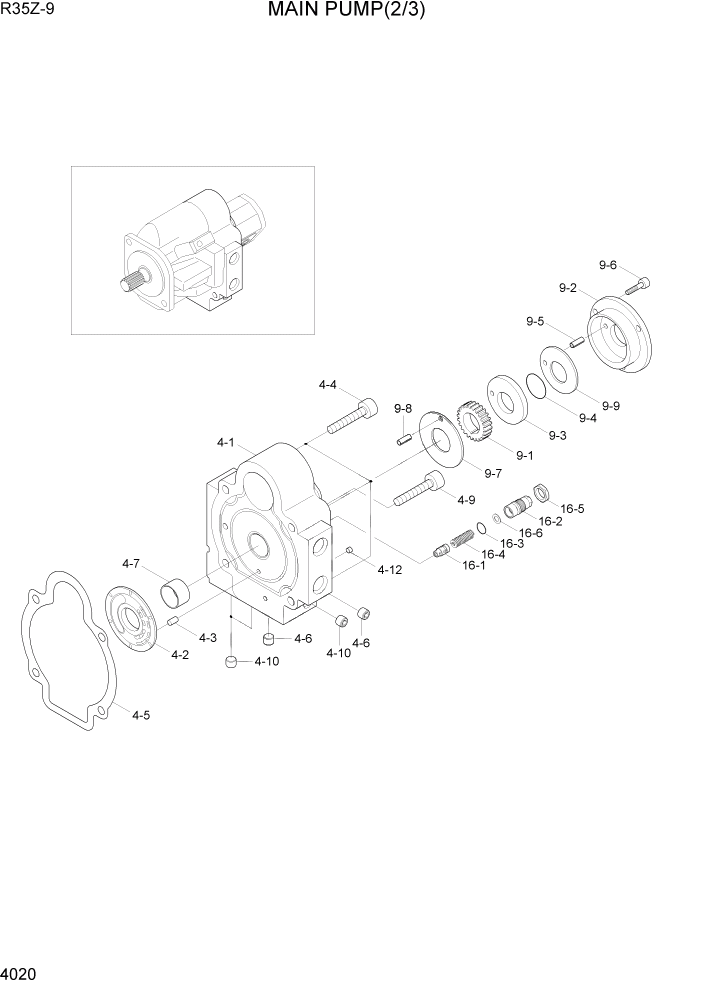 Схема запчастей Hyundai R35Z9 - PAGE 4020 MAIN PUMP(2/3) ГИДРАВЛИЧЕСКИЕ КОМПОНЕНТЫ