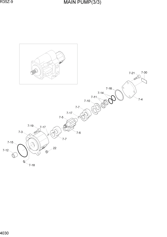 Схема запчастей Hyundai R35Z9 - PAGE 4030 MAIN PUMP(3/3) ГИДРАВЛИЧЕСКИЕ КОМПОНЕНТЫ