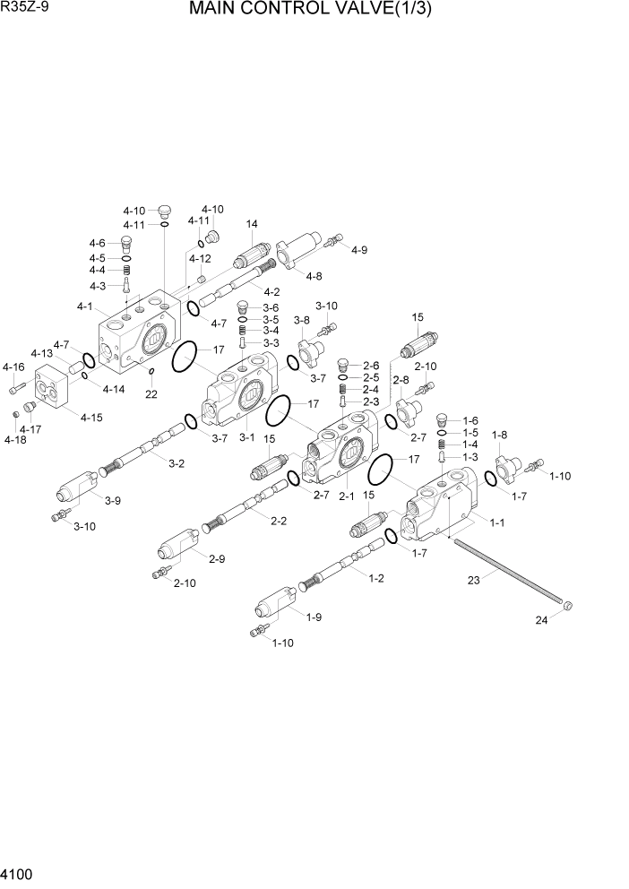 Схема запчастей Hyundai R35Z9 - PAGE 4100 MAIN CONTROL VALVE(1/3) ГИДРАВЛИЧЕСКИЕ КОМПОНЕНТЫ