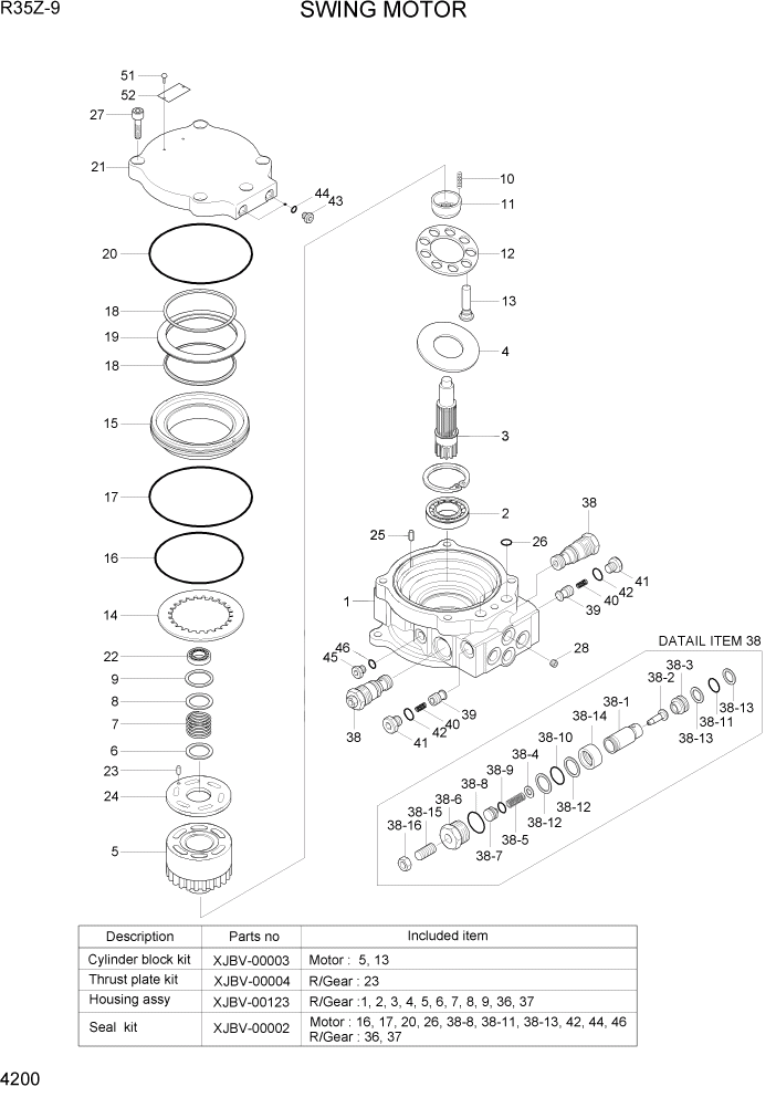 Схема запчастей Hyundai R35Z9 - PAGE 4200 SWING MOTOR ГИДРАВЛИЧЕСКИЕ КОМПОНЕНТЫ