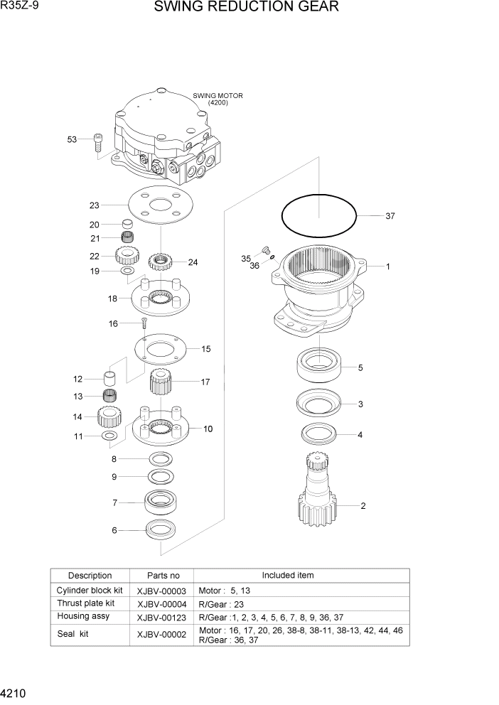 Схема запчастей Hyundai R35Z9 - PAGE 4210 SWING REDUCTION GEAR ГИДРАВЛИЧЕСКИЕ КОМПОНЕНТЫ