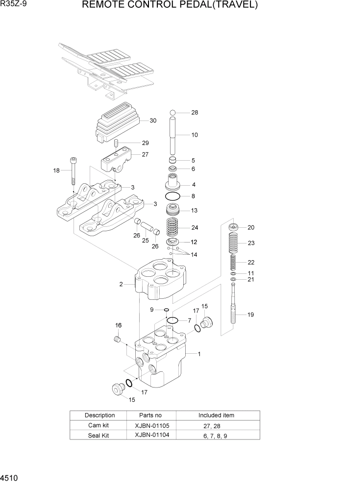 Схема запчастей Hyundai R35Z9 - PAGE 4510 REMOTE CONTROL PEDAL(TRAVEL) ГИДРАВЛИЧЕСКИЕ КОМПОНЕНТЫ