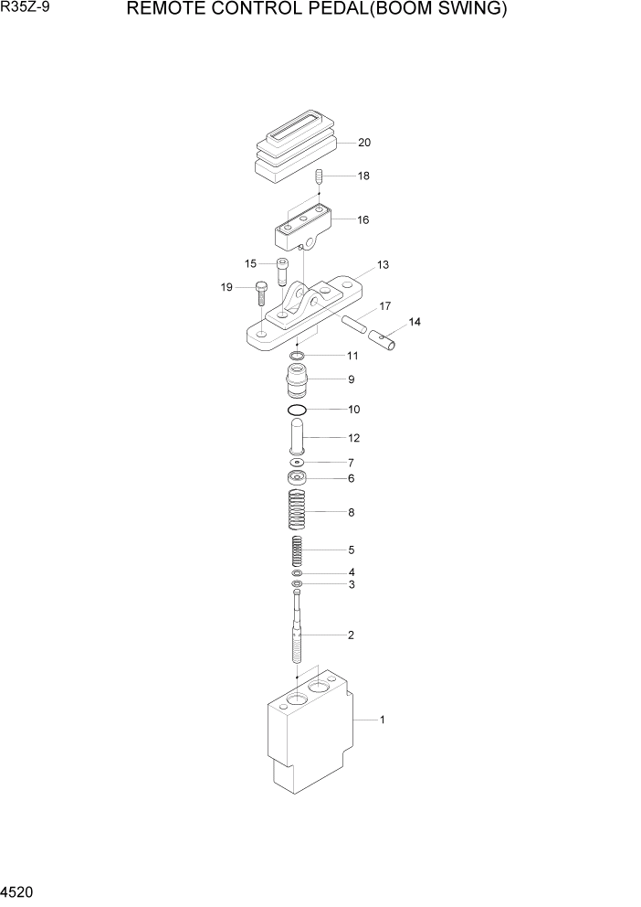 Схема запчастей Hyundai R35Z9 - PAGE 4520 REMOTE CONTROL PEDAL(BOOM SWING) ГИДРАВЛИЧЕСКИЕ КОМПОНЕНТЫ