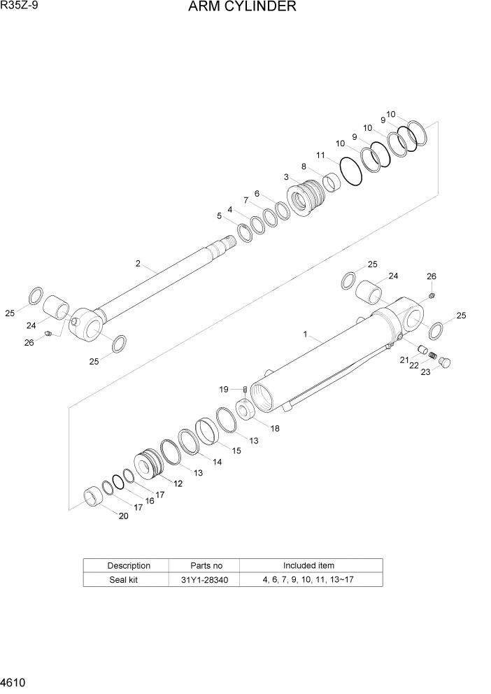 Схема запчастей Hyundai R35Z9 - PAGE 4610 ARM CYLINDER ГИДРАВЛИЧЕСКИЕ КОМПОНЕНТЫ