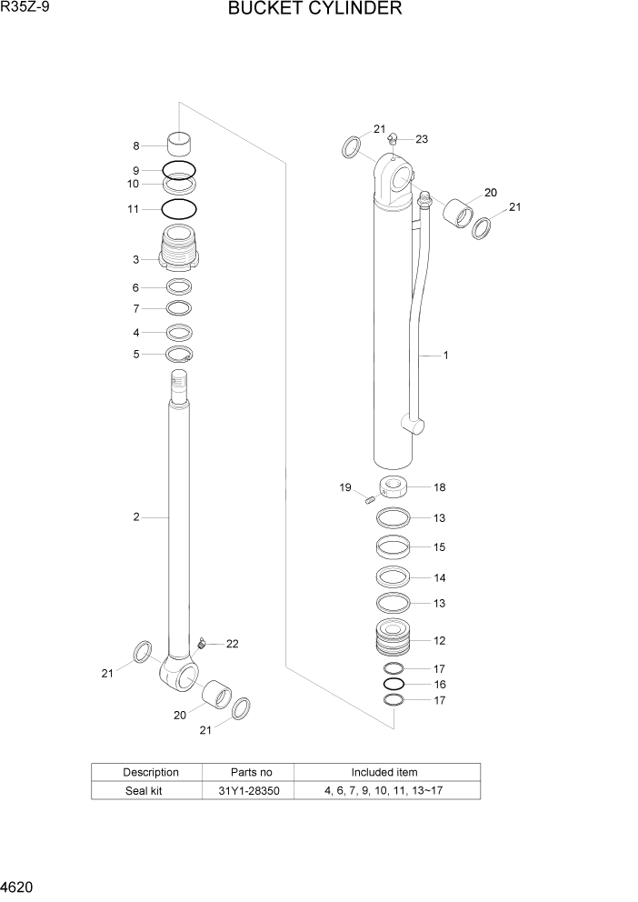 Схема запчастей Hyundai R35Z9 - PAGE 4620 BUCKET CYLINDER ГИДРАВЛИЧЕСКИЕ КОМПОНЕНТЫ