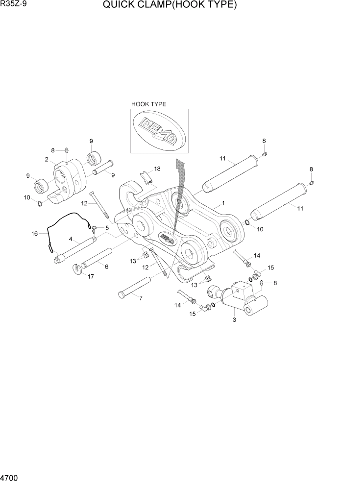 Схема запчастей Hyundai R35Z9 - PAGE 4700 QUICK CLAMP(HOOK TYPE) ГИДРАВЛИЧЕСКИЕ КОМПОНЕНТЫ