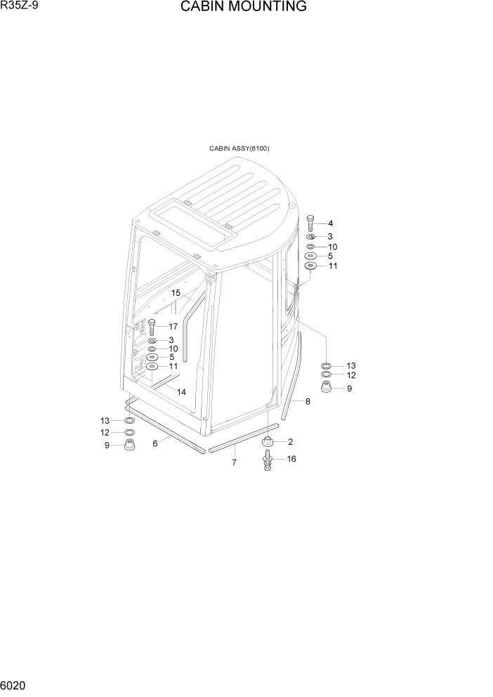 Схема запчастей Hyundai R35Z9 - PAGE 6020 CABIN MOUNTING СТРУКТУРА