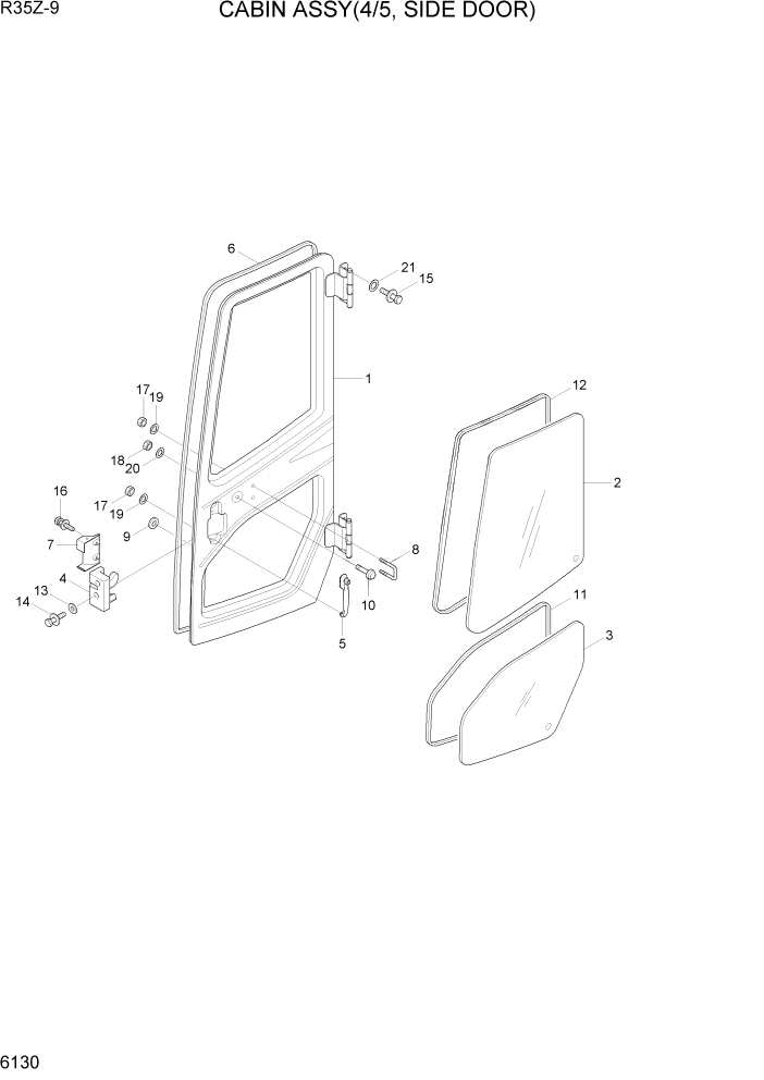 Схема запчастей Hyundai R35Z9 - PAGE 6130 CABIN ASSY(4/5, SIDE DOOR) СТРУКТУРА