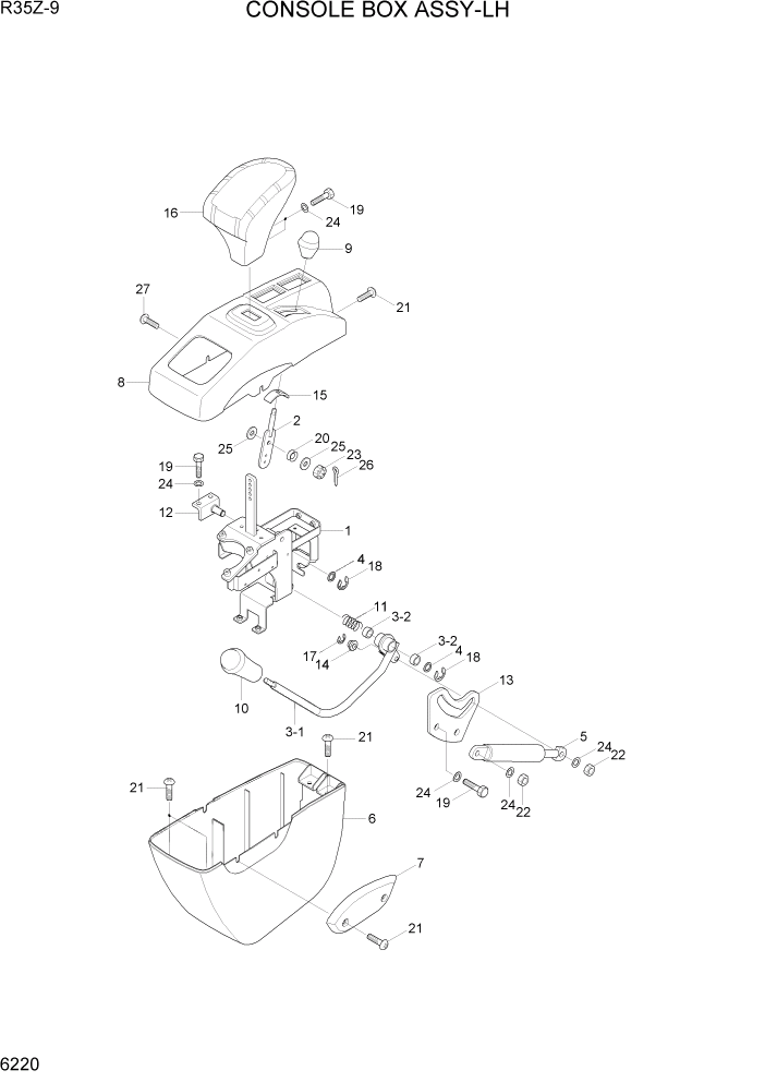 Схема запчастей Hyundai R35Z9 - PAGE 6220 CONSOLE BOX ASSY-LH СТРУКТУРА