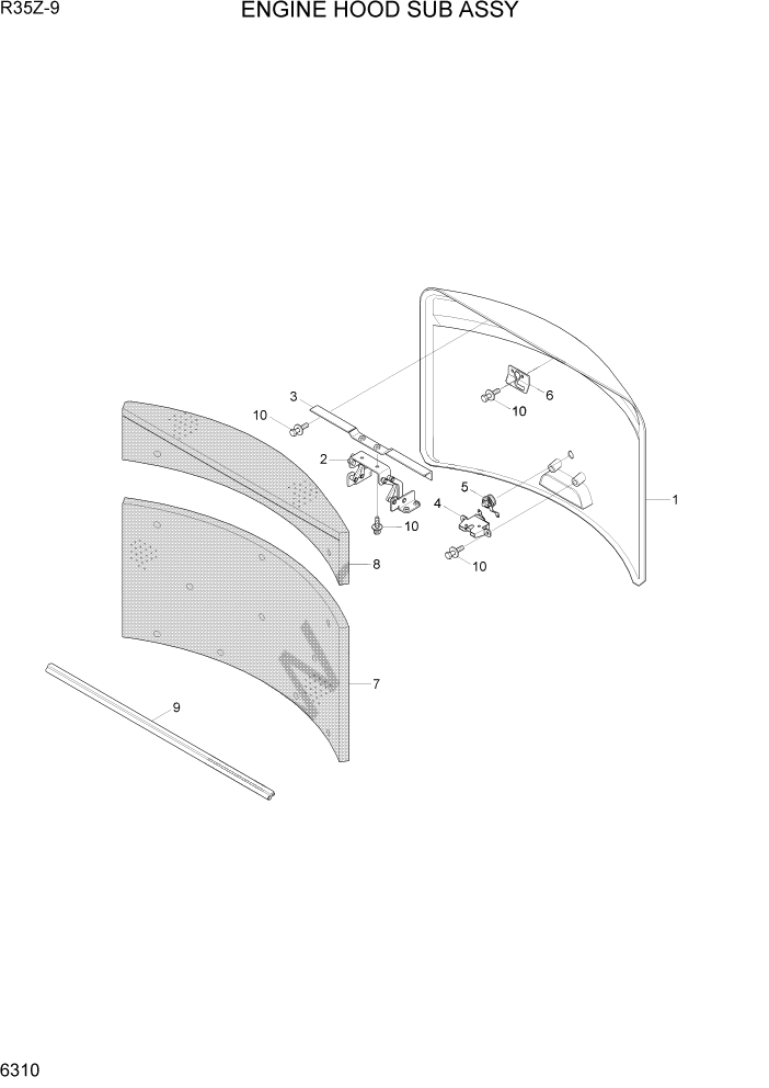 Схема запчастей Hyundai R35Z9 - PAGE 6310 ENGINE HOOD SUB ASSY СТРУКТУРА