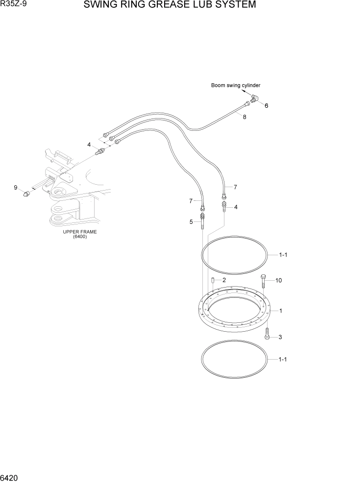 Схема запчастей Hyundai R35Z9 - PAGE 6420 SWING RING GREASE LUB SYSTEM СТРУКТУРА