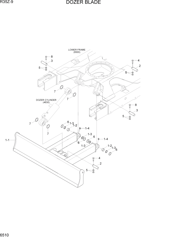 Схема запчастей Hyundai R35Z9 - PAGE 6510 DOZER BLADE СТРУКТУРА