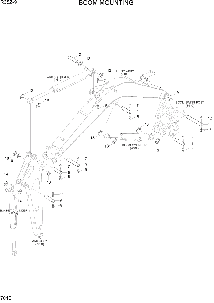 Схема запчастей Hyundai R35Z9 - PAGE 7010 BOOM MOUNTING РАБОЧЕЕ ОБОРУДОВАНИЕ