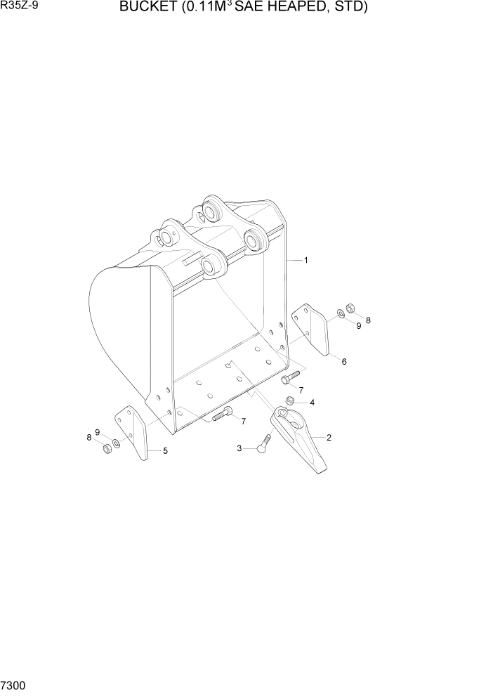 Схема запчастей Hyundai R35Z9 - PAGE 7300 BUCKET(0.11M3 SAE HEAPED, STD) РАБОЧЕЕ ОБОРУДОВАНИЕ