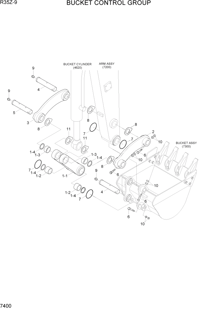 Схема запчастей Hyundai R35Z9 - PAGE 7400 BUCKET CONTROL GROUP РАБОЧЕЕ ОБОРУДОВАНИЕ