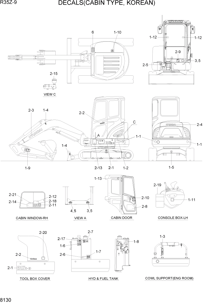Схема запчастей Hyundai R35Z9 - PAGE 8130 DECALS(CABIN TYPE, KOREAN) РАЗНОЕ