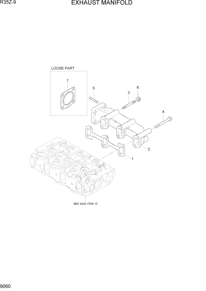 Схема запчастей Hyundai R35Z9 - PAGE 9060 EXHAUST MANIFOLD ДВИГАТЕЛЬ БАЗА