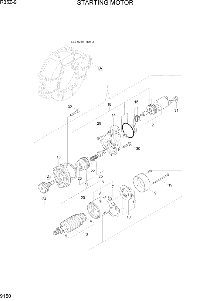 Схема запчастей Hyundai R35Z9 - PAGE 9150 STARTING MOTOR ДВИГАТЕЛЬ БАЗА